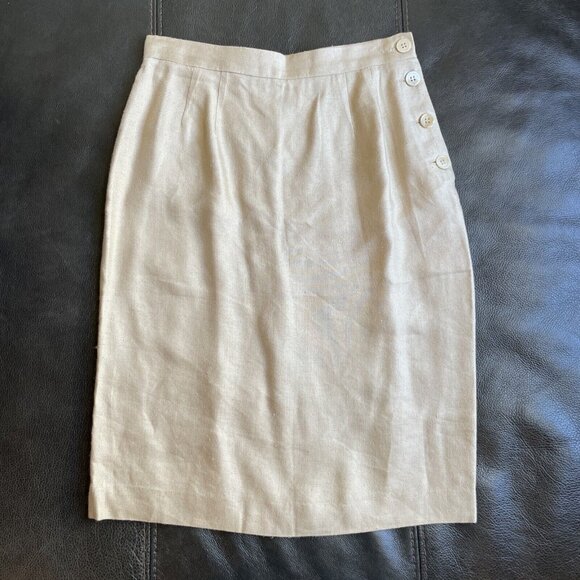 Anne Klein II Women’s Sz 10 Beige Made In USA Back Slit Button Skirt Lined - Picture 1 of 7